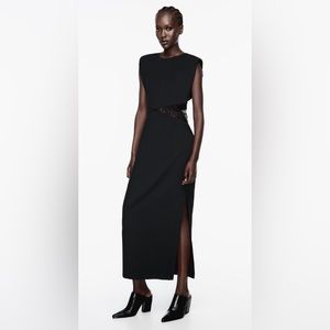 🆕 ZARA MIXED CUT OUT MIDI DRESS | BLACK | MEDIUM | 3564/184